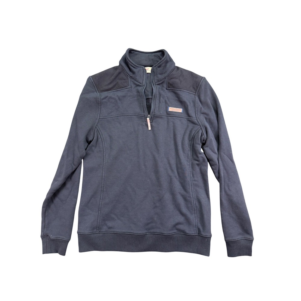 Vineyard Vines Womens XS Navy Blue Quarter Zip Fleece‎ Pullover Mixed Media Logo